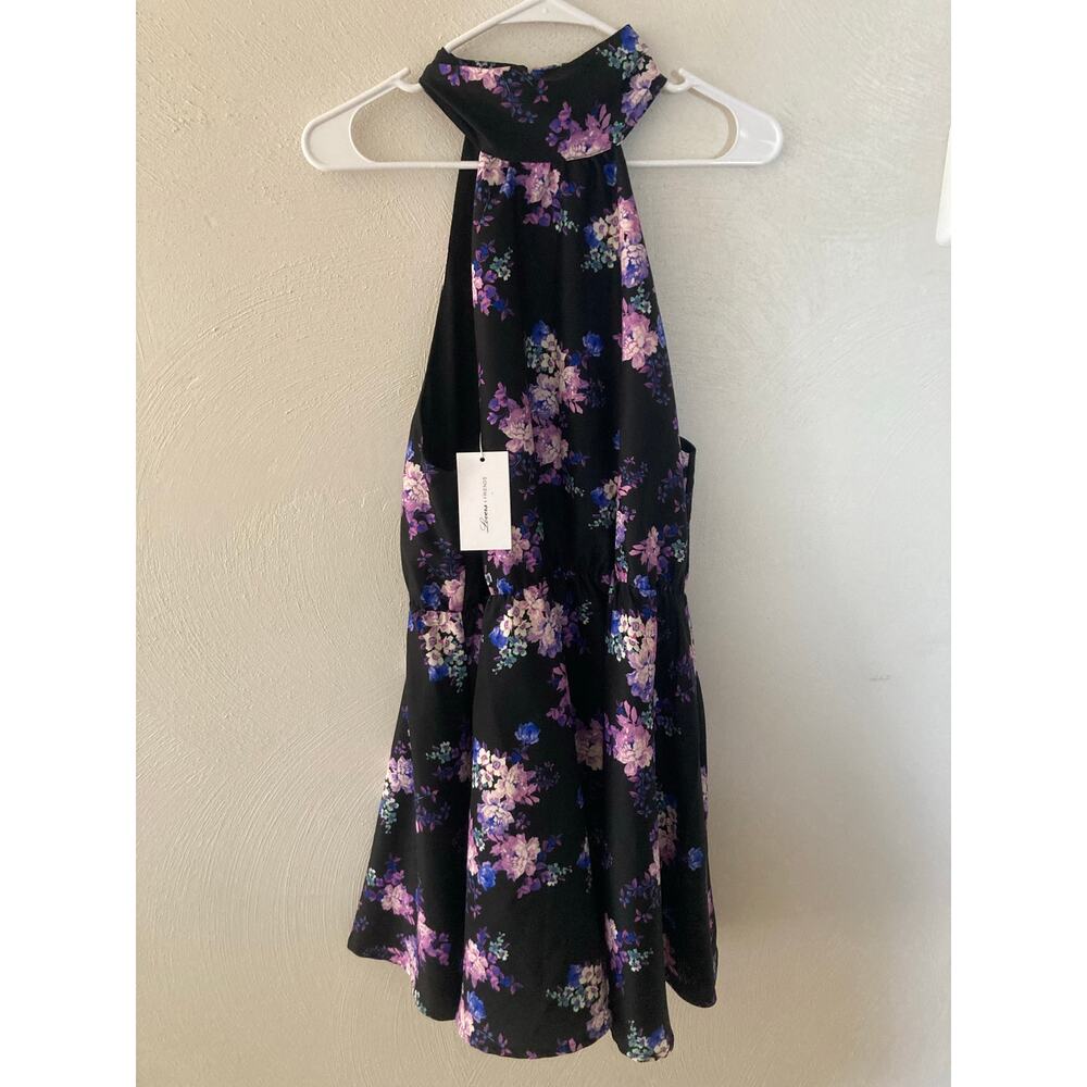 NWT Lovers + Friends Revolve Andrew Mini Dress in Royal Floral L Purple Black - Picture 5 of 7